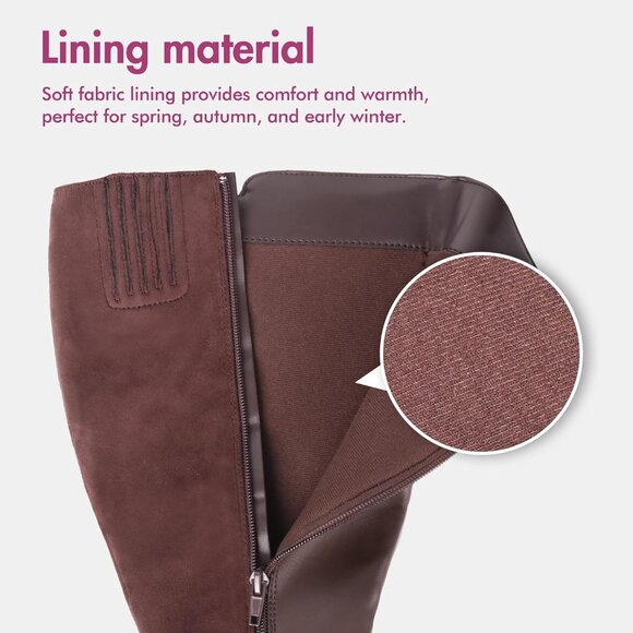 ⚡Women's Dark Brown Comfort Extra Wide Calf Pull On Side Zipper Knee High Boots - Picture 6 of 6